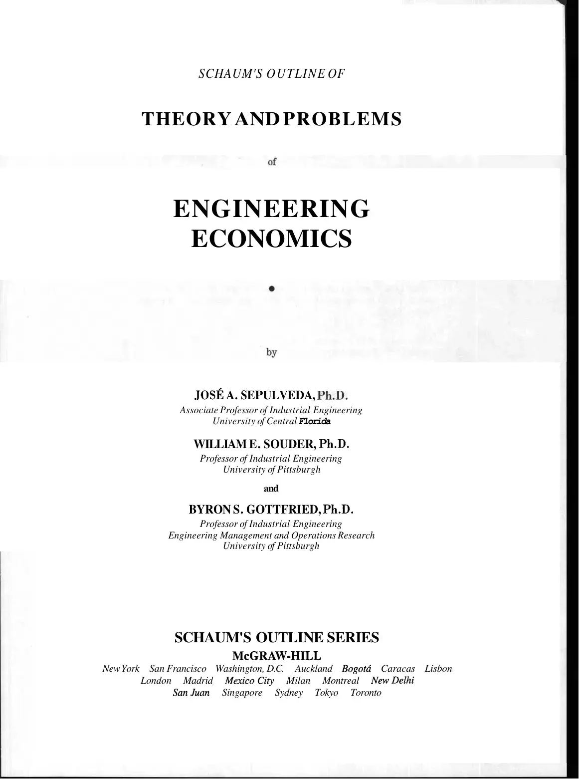 غلاف كتاب SCHAUM'S OUTLINE OF THEORY AND PROBLEMS of ENGINEERING ECONOMICS