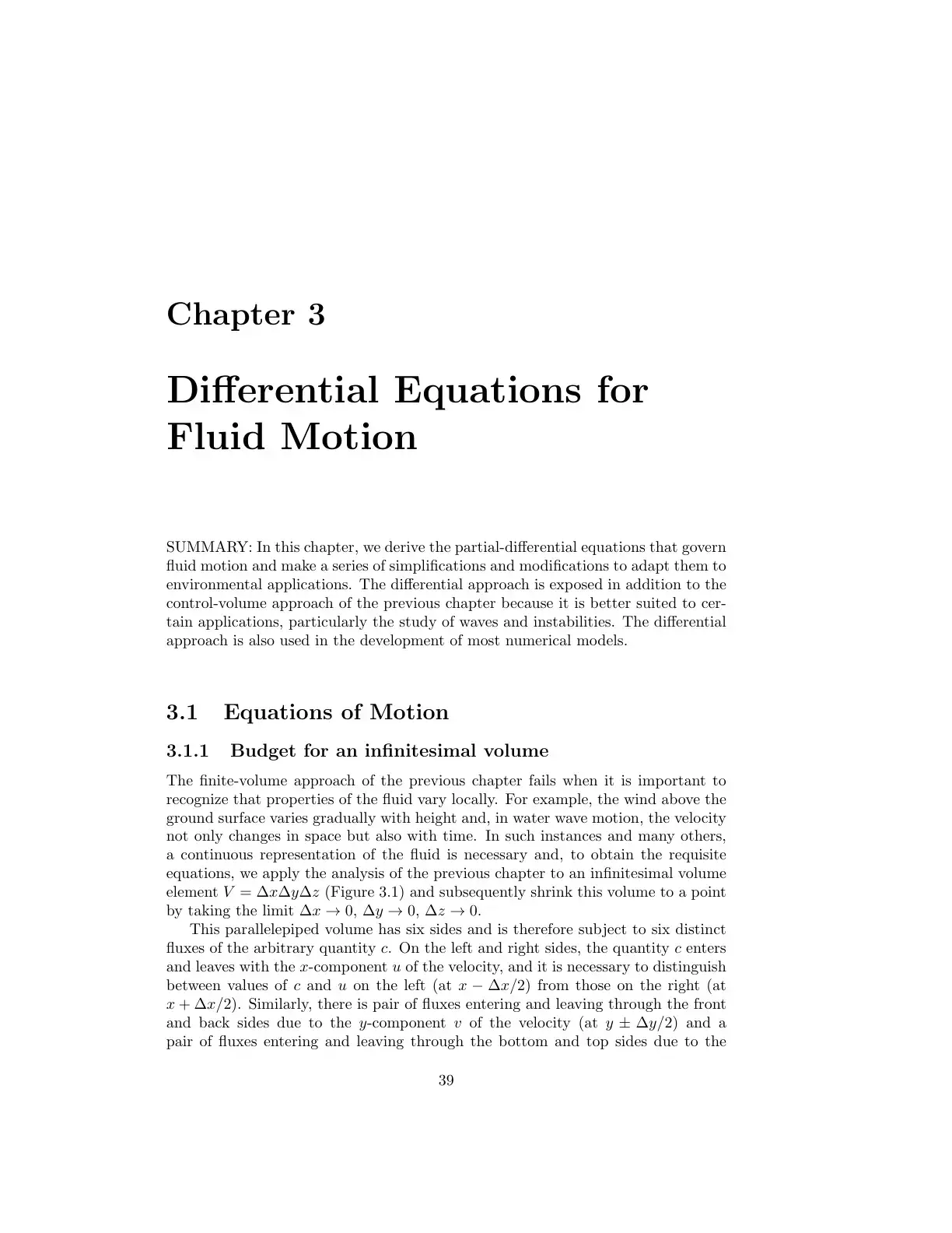 غلاف كتاب Chapter 3: Differential Equations for Fluid Motion