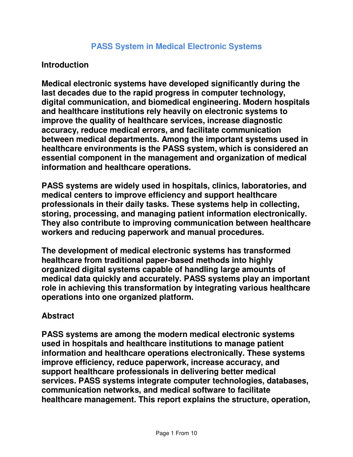 غلاف كتاب PASS System in Medical Electronic Systems