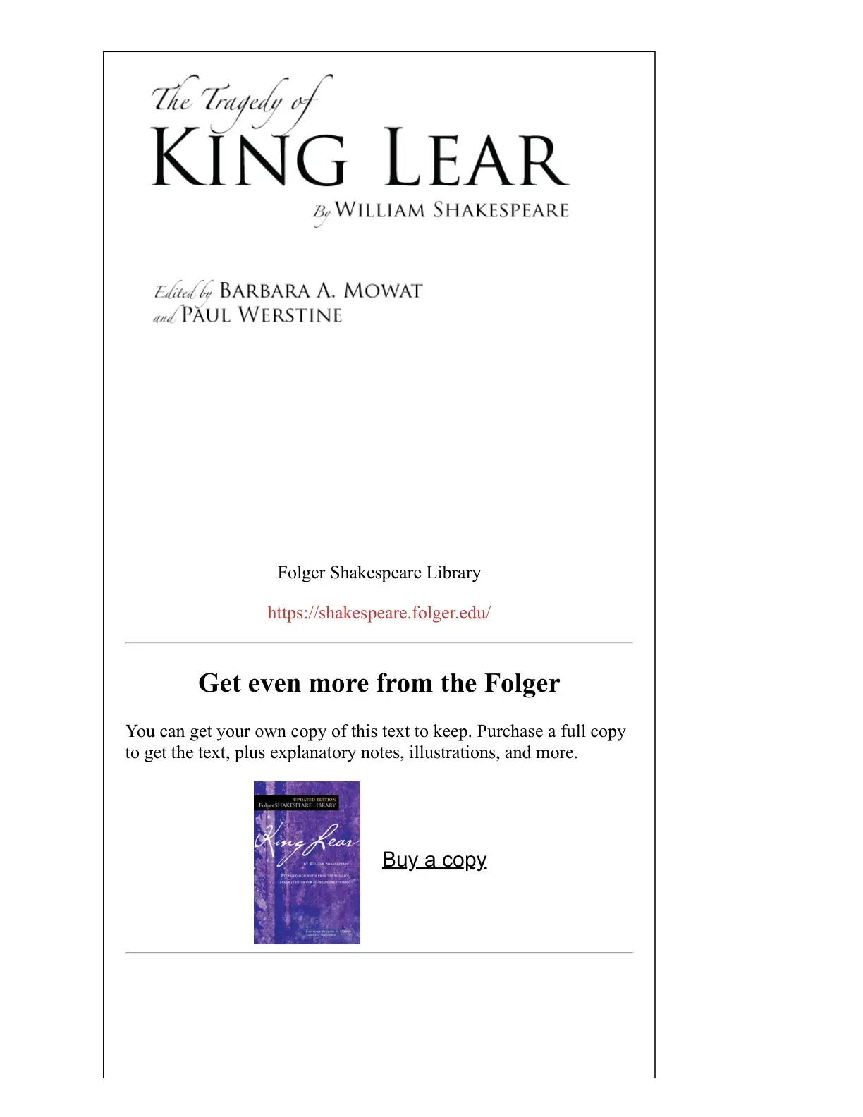 غلاف كتاب The Tragedy of King Lear
