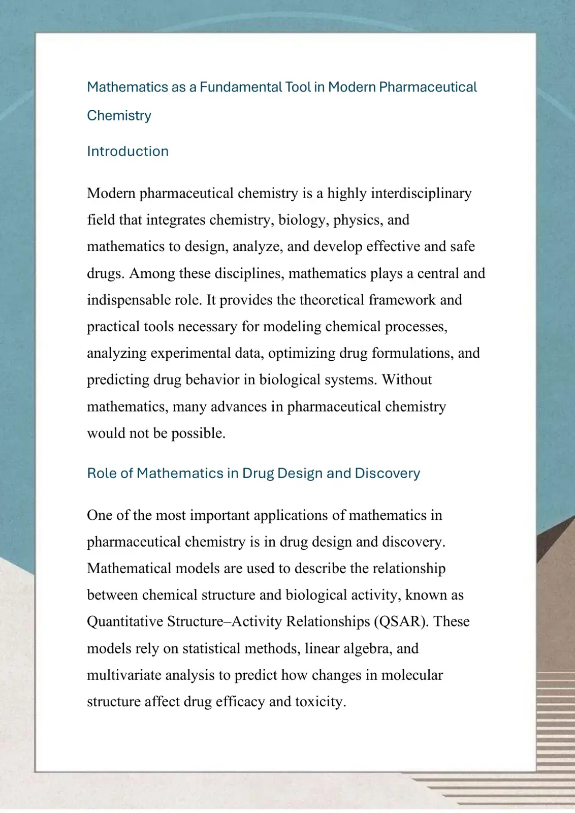 غلاف كتاب Mathematics as a Fundamental Tool in Modern Pharmaceutical Chemistry