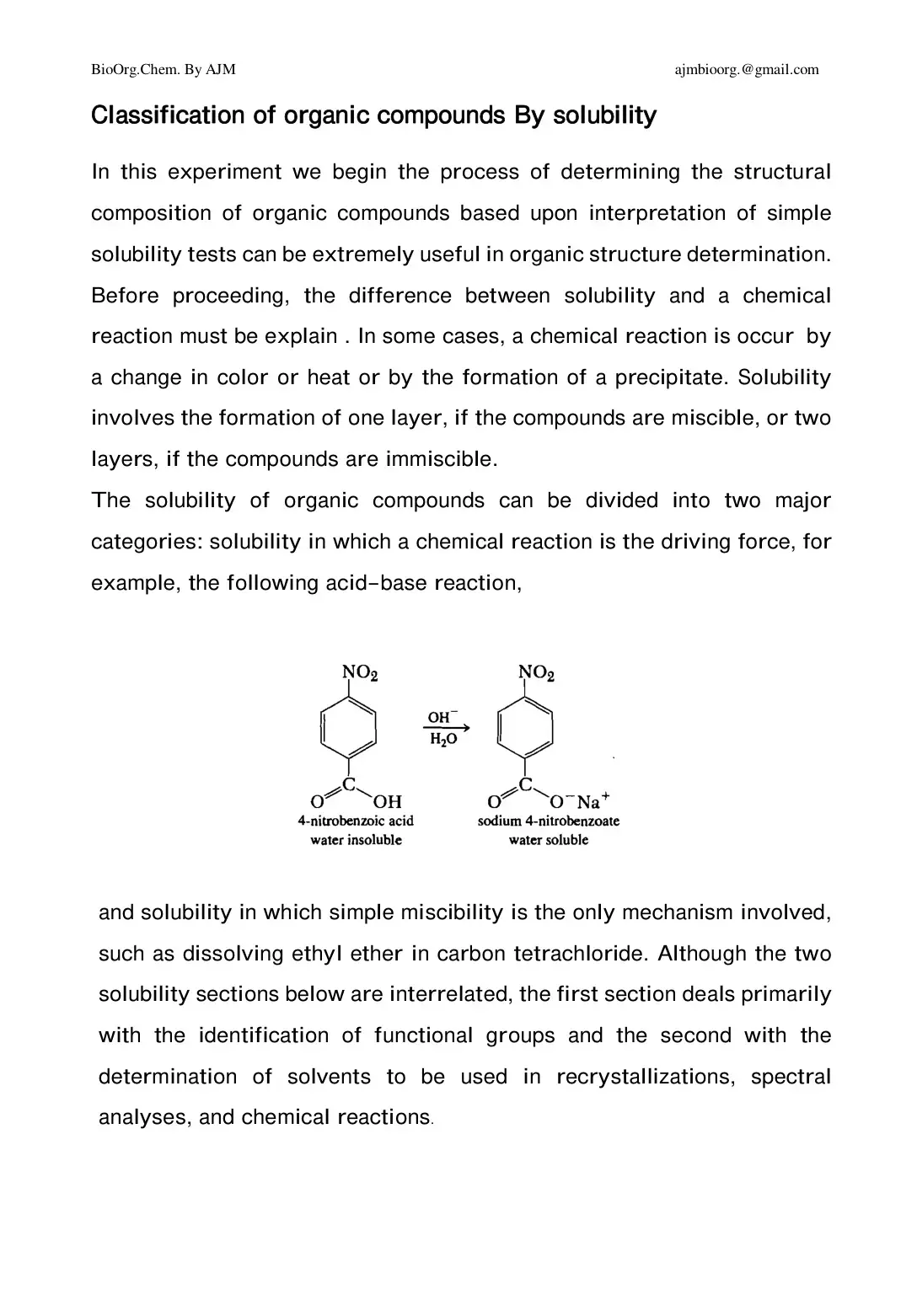 غلاف كتاب BioOrg. Chem. Classification of organic compounds by solubility