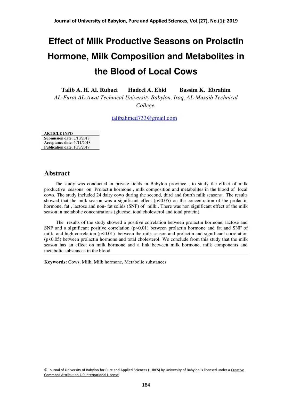 غلاف كتاب Effect of Milk Productive Seasons on Prolactin Hormone, Milk Composition and Metabolites in the Blood of Local Cows
