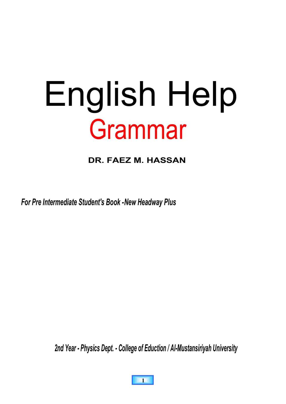 غلاف كتاب English Help Grammar For Pre Intermediate Student's Book - New Headway Plus