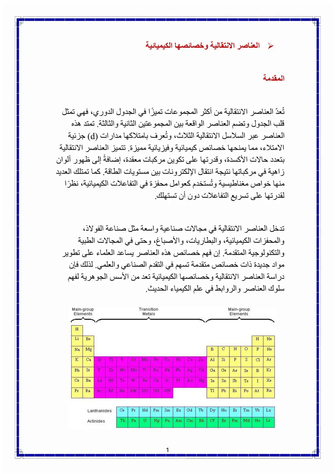 غلاف كتاب العناصر الانتقالية وخصائصها الكيميائية
