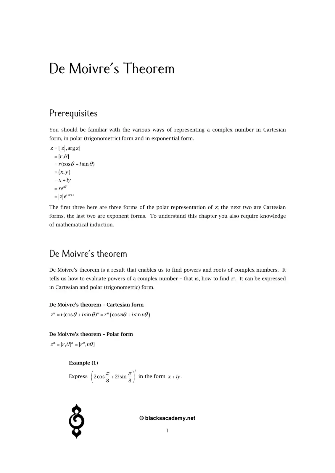 غلاف كتاب De Moivre's Theorem