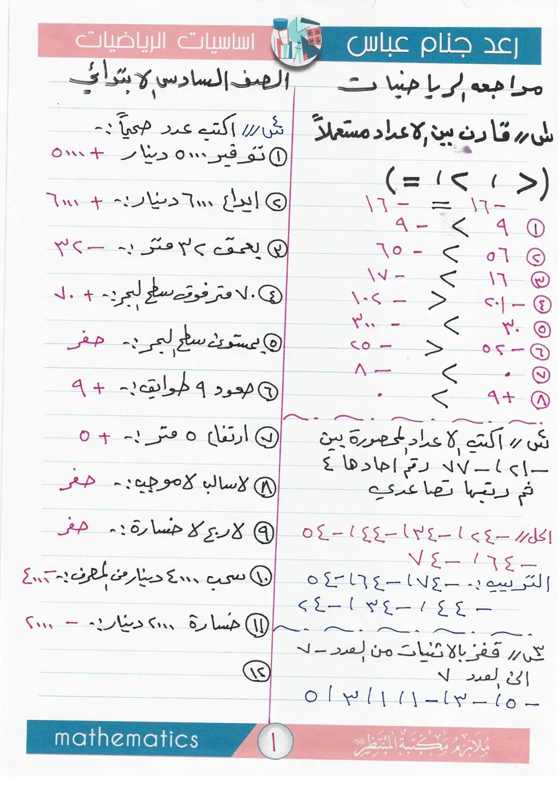 غلاف كتاب أساسيات الرياضيات - مراجعه الرياضيات الصف السادس الابتدائي