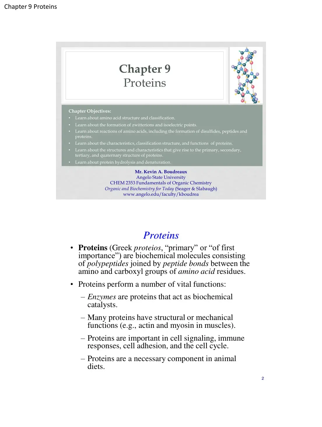 غلاف كتاب Chapter 9 Proteins