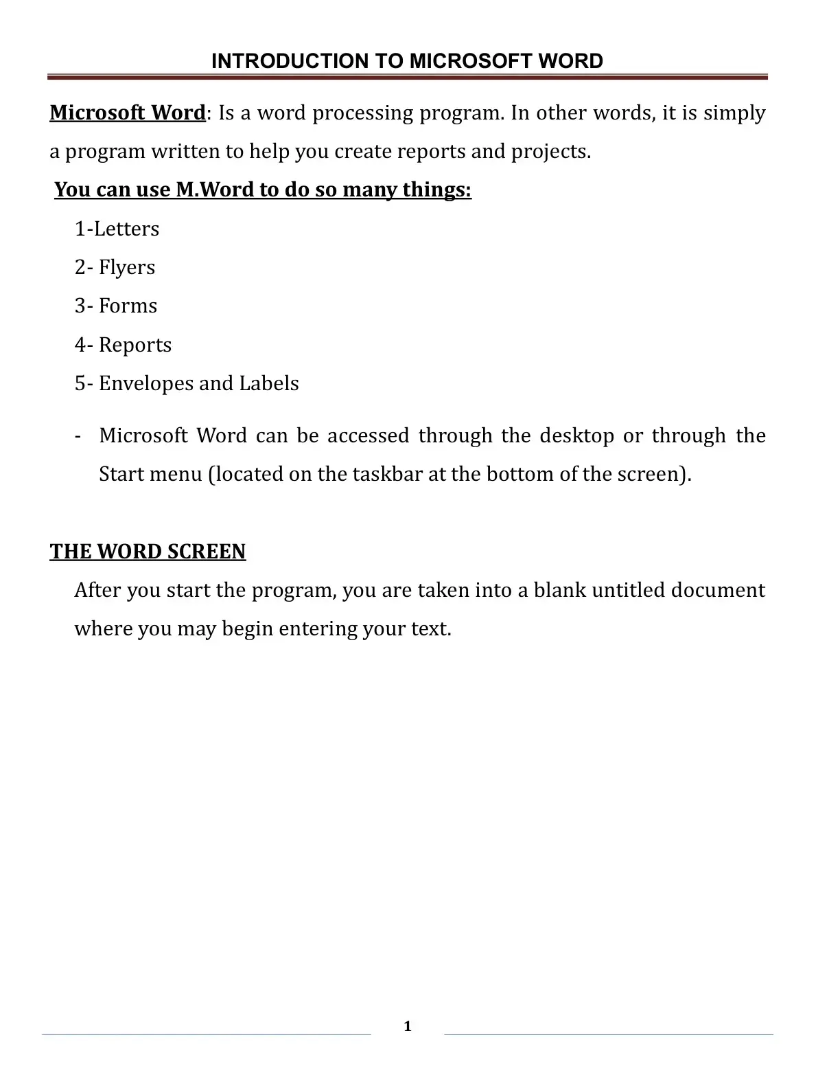غلاف كتاب INTRODUCTION TO MICROSOFT WORD