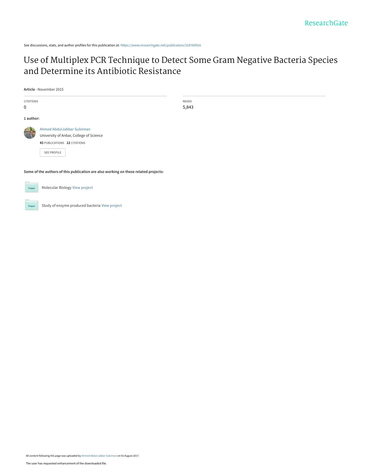 غلاف كتاب Use of Multiplex PCR Technique to Detect Some Gram Negative Bacteria Species and Determine its Antibiotic Resistance