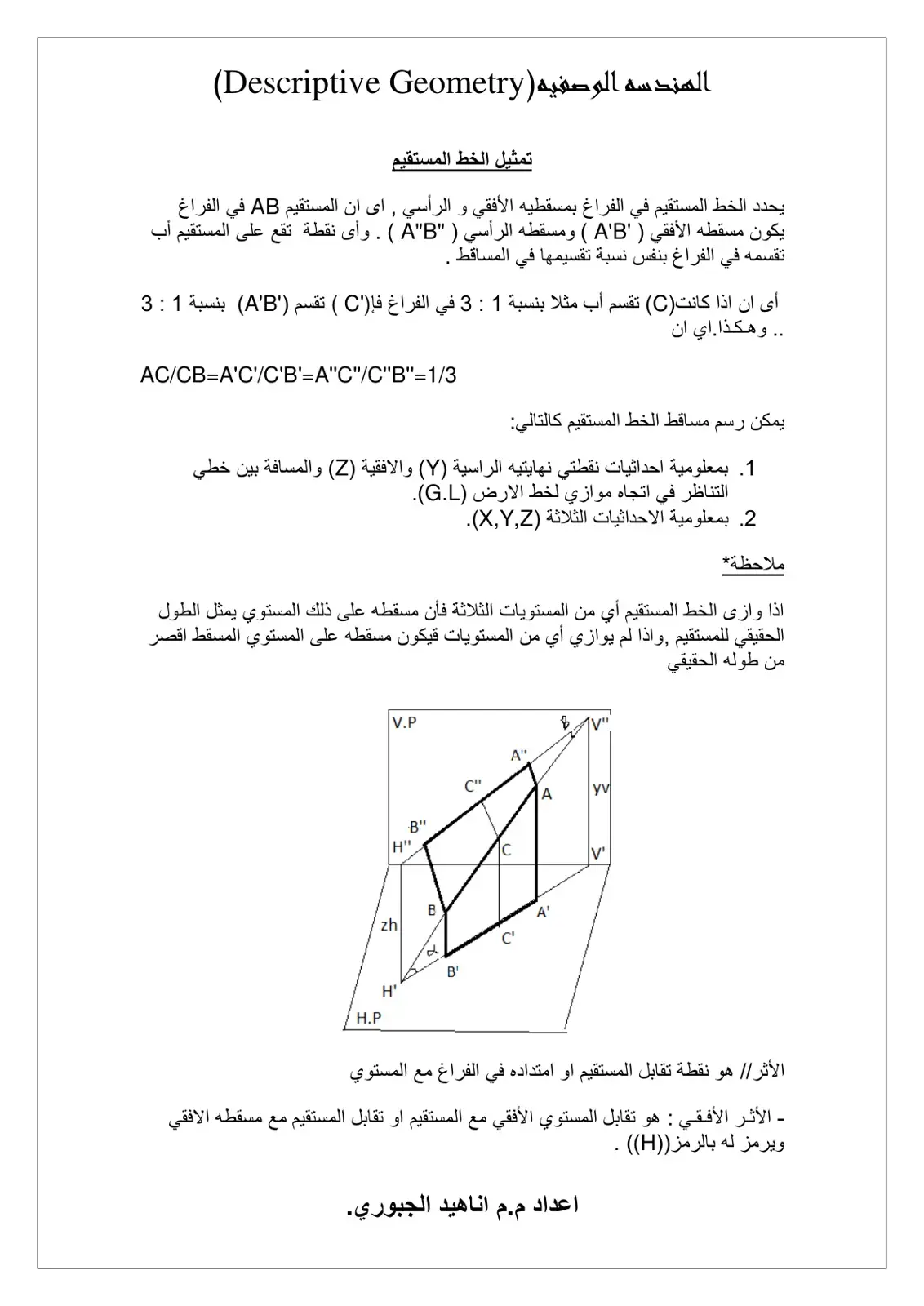 غلاف كتاب الهندسة الوصفية: تمثيل الخط المستقيم