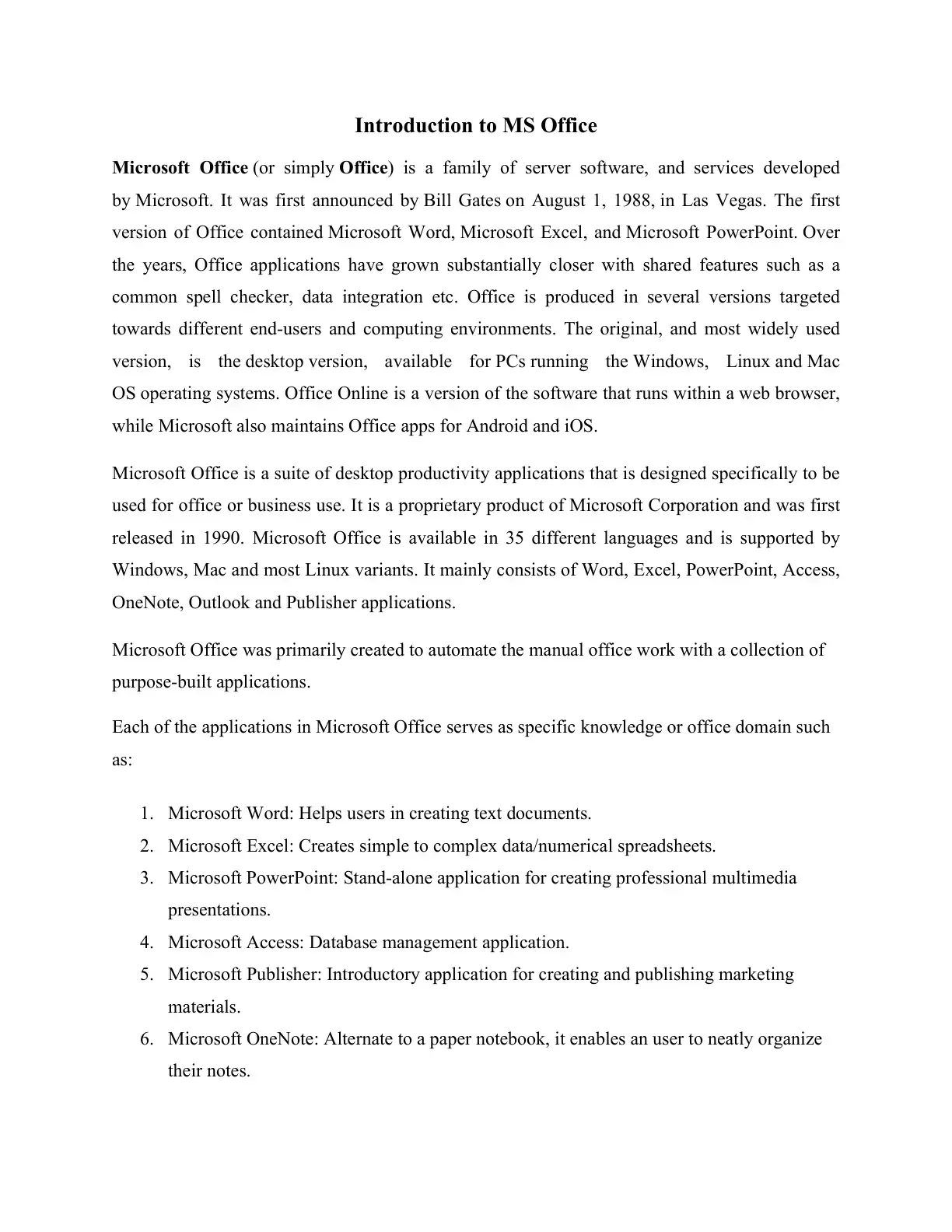 غلاف كتاب Introduction to MS Office