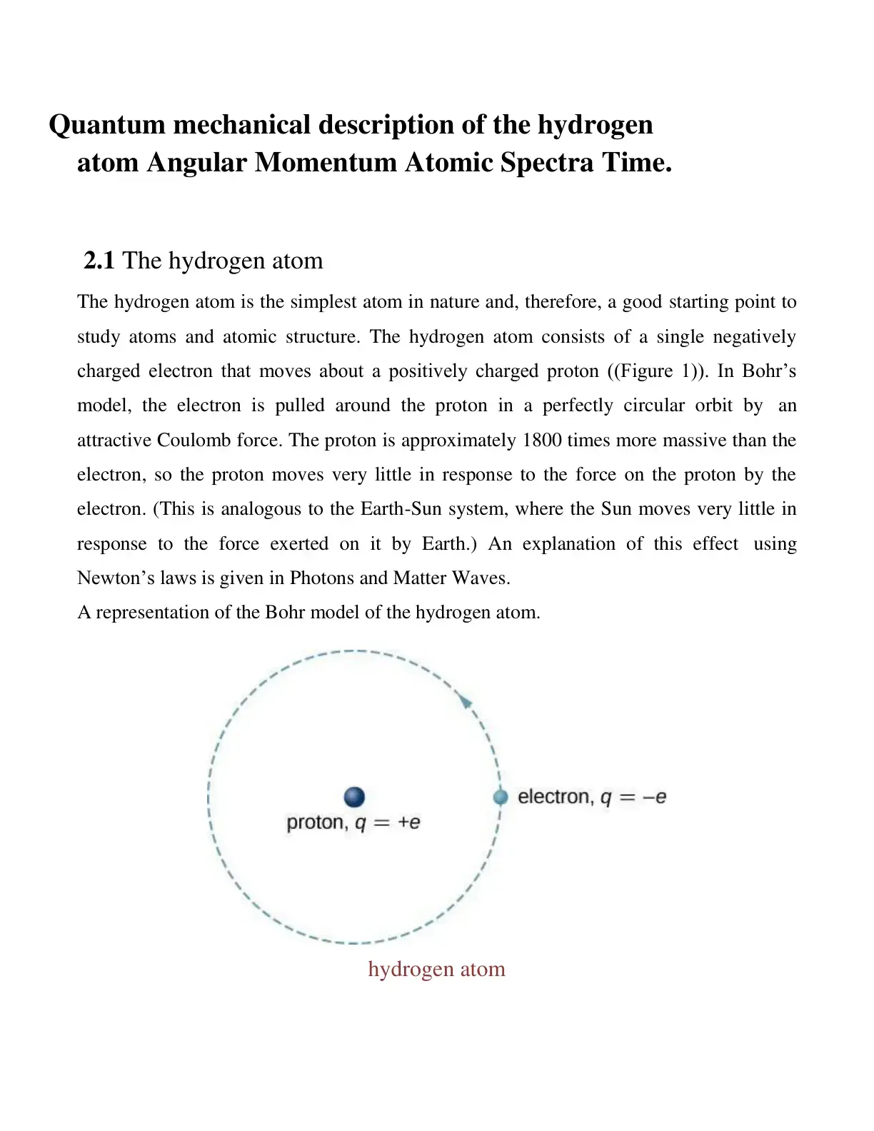 غلاف كتاب Quantum mechanical description of the hydrogen atom Angular Momentum Atomic Spectra Time.