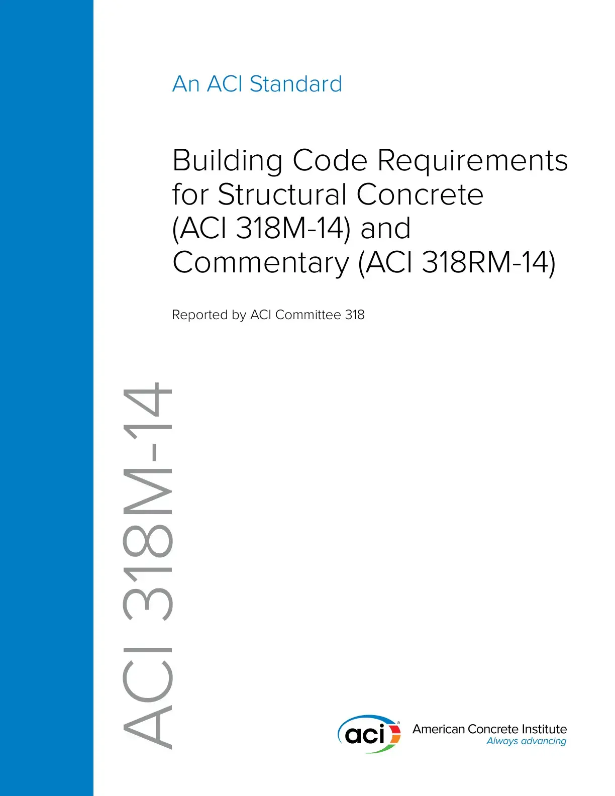 غلاف كتاب ACI 318M-14 Building Code Requirements for Structural Concrete (ACI 318M-14) and Commentary (ACI 318RM-14)