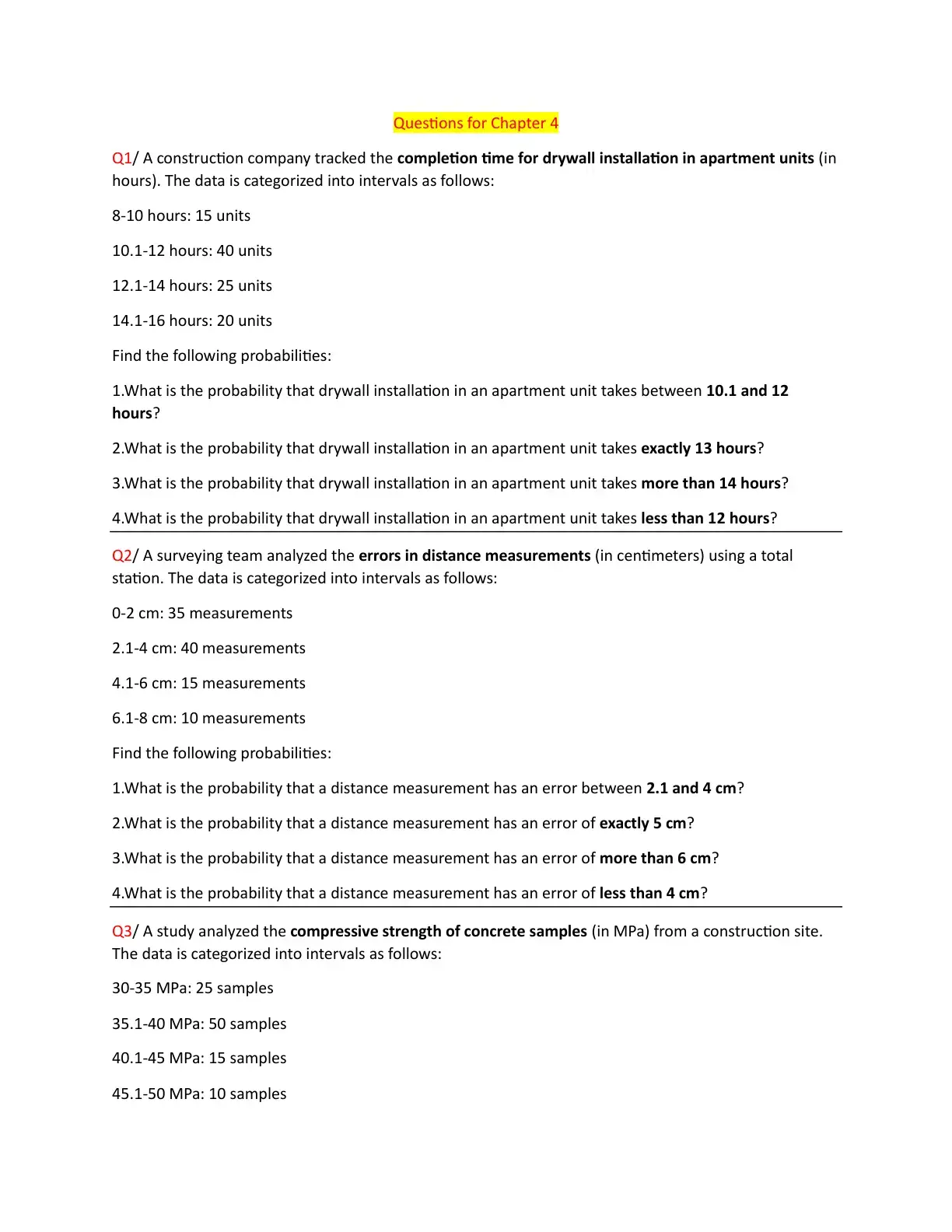 غلاف كتاب Questions for Chapter 4