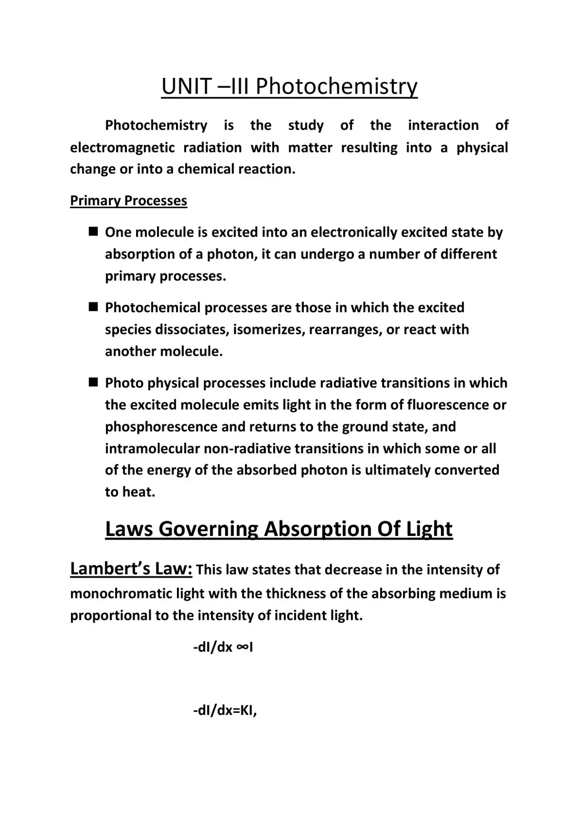 غلاف كتاب UNIT -III Photochemistry