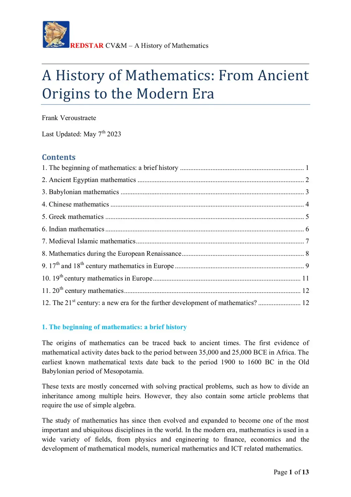 غلاف كتاب A History of Mathematics: From Ancient Origins to the Modern Era