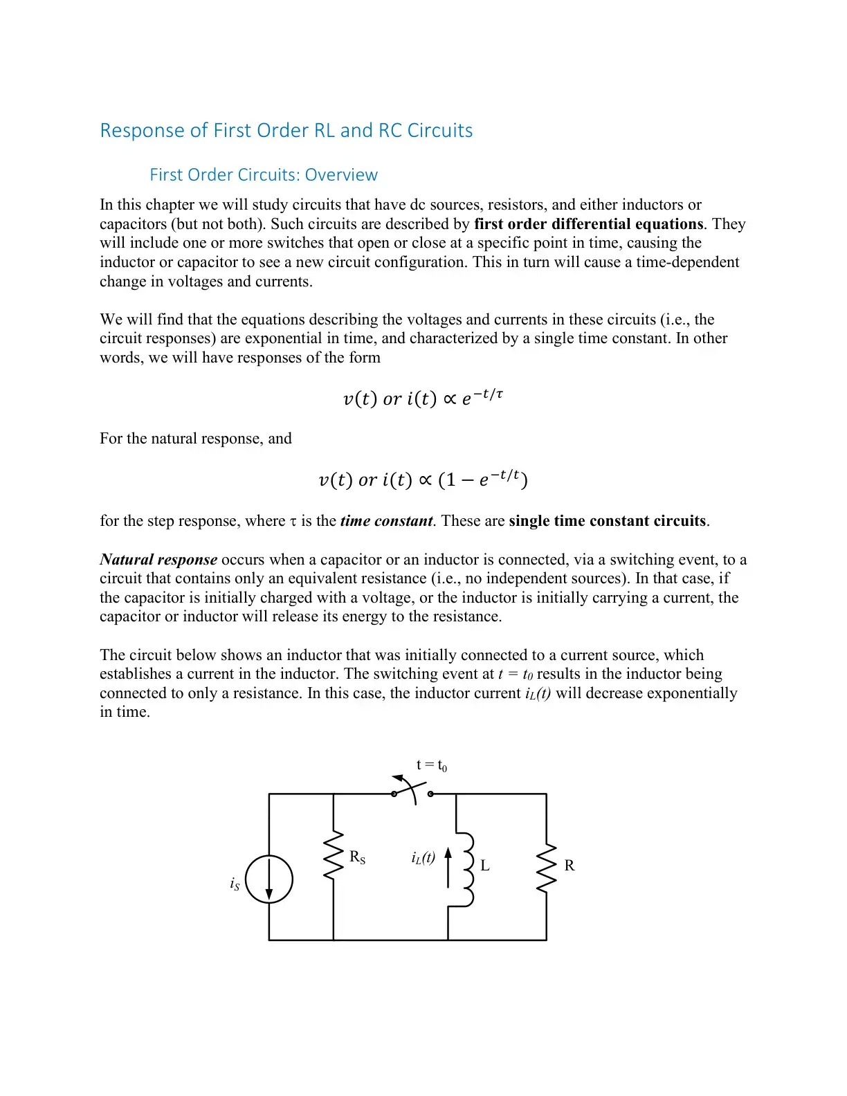 غلاف كتاب Response of First Order RL and RC Circuits