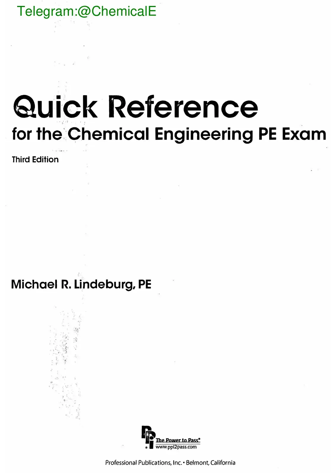 غلاف كتاب Quick Reference for the Chemical Engineering PE Exam