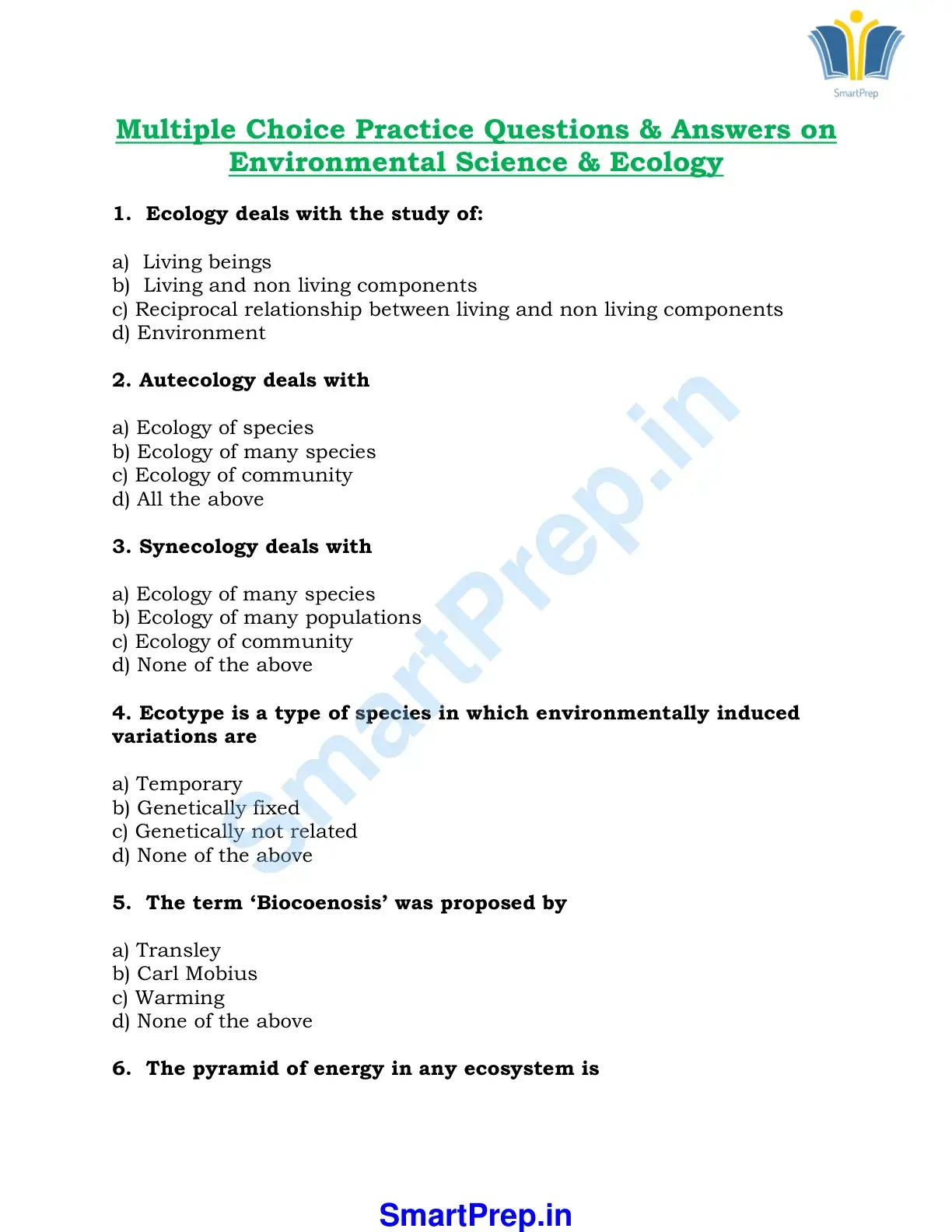 غلاف كتاب SmartPrep Multiple Choice Practice Questions & Answers on Environmental Science & Ecology