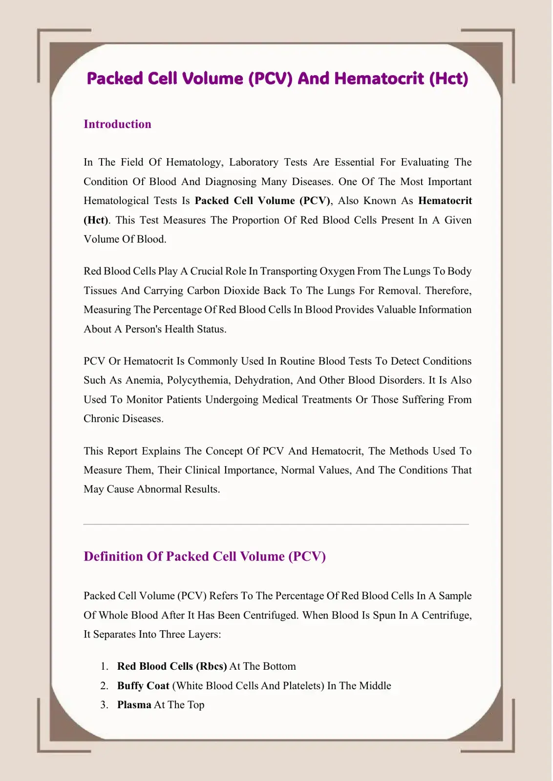 غلاف كتاب Packed Cell Volume (PCV) And Hematocrit (Hct)