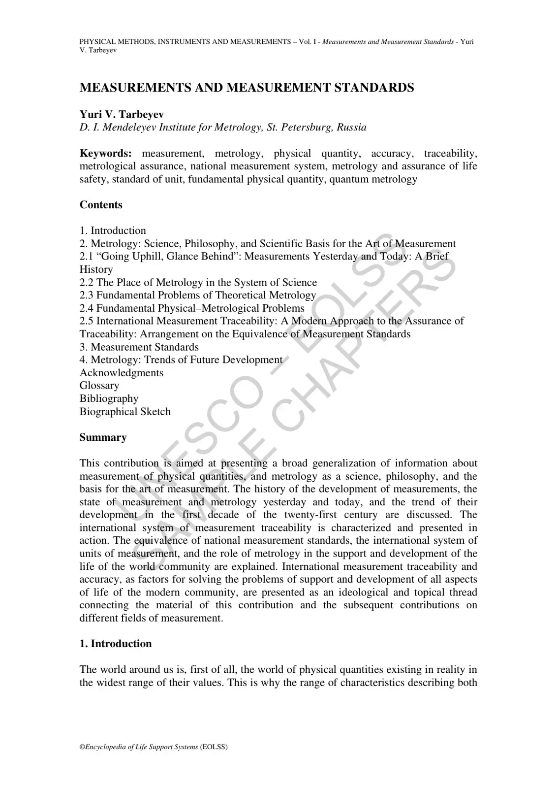 غلاف كتاب PHYSICAL METHODS, INSTRUMENTS AND MEASUREMENTS - Vol. I - Measurements and Measurement Standards
