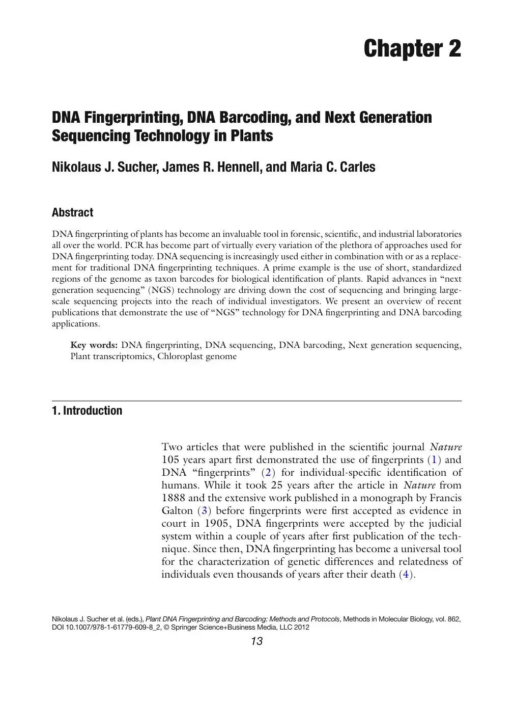 غلاف كتاب DNA Fingerprinting, DNA Barcoding, and Next Generation Sequencing Technology in Plants