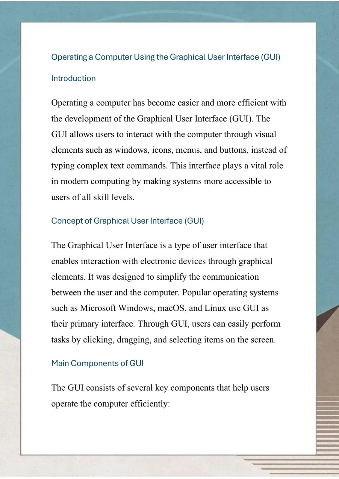 غلاف كتاب Operating a Computer Using the Graphical User Interface (GUI)