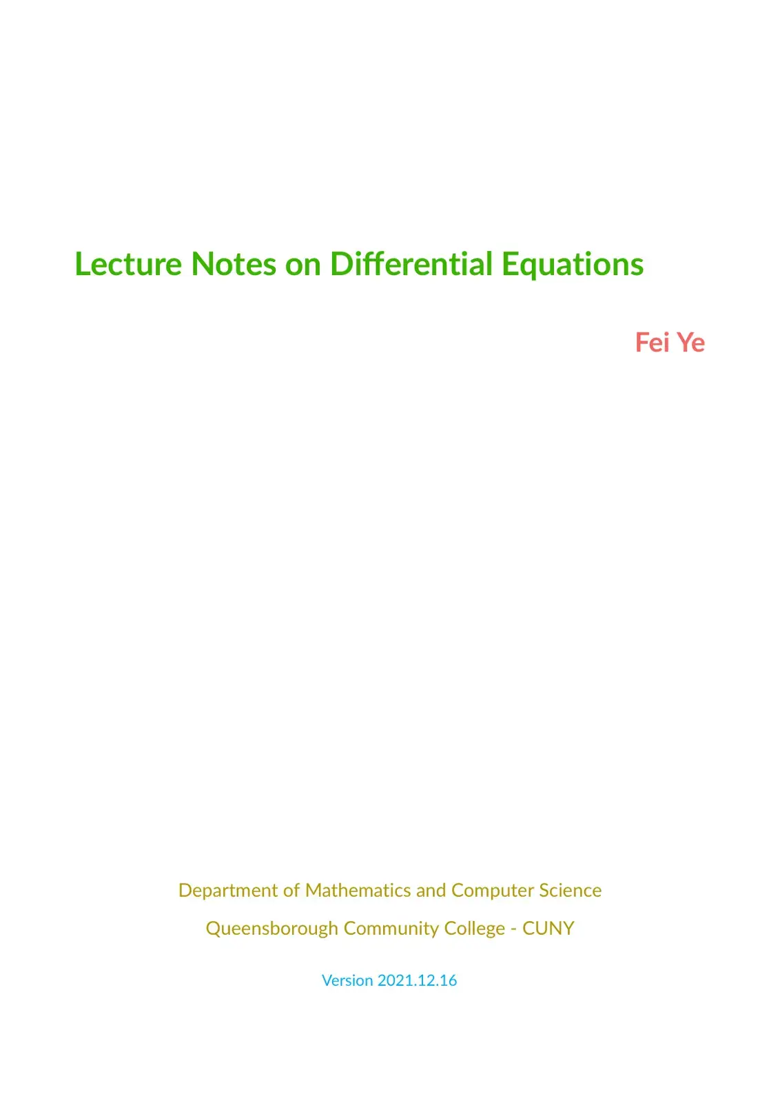 غلاف كتاب Lecture Notes on Differential Equations