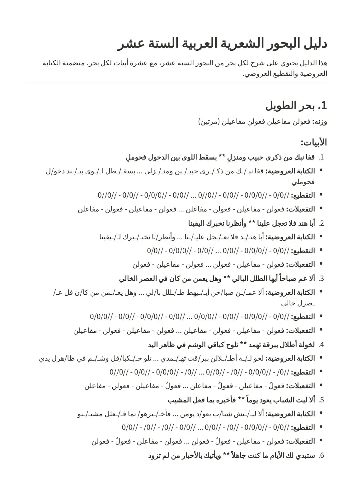 غلاف كتاب دليل البحور الشعرية العربية الستة عشر