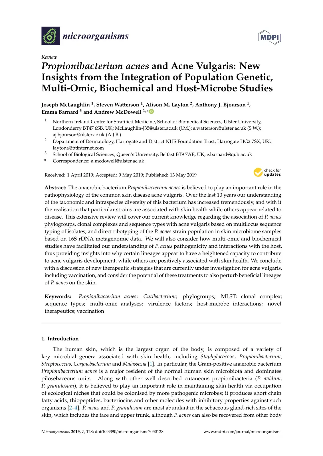 غلاف كتاب Propionibacterium acnes and Acne Vulgaris: New Insights from the Integration of Population Genetic, Multi-Omic, Biochemical and Host-Microbe Studies