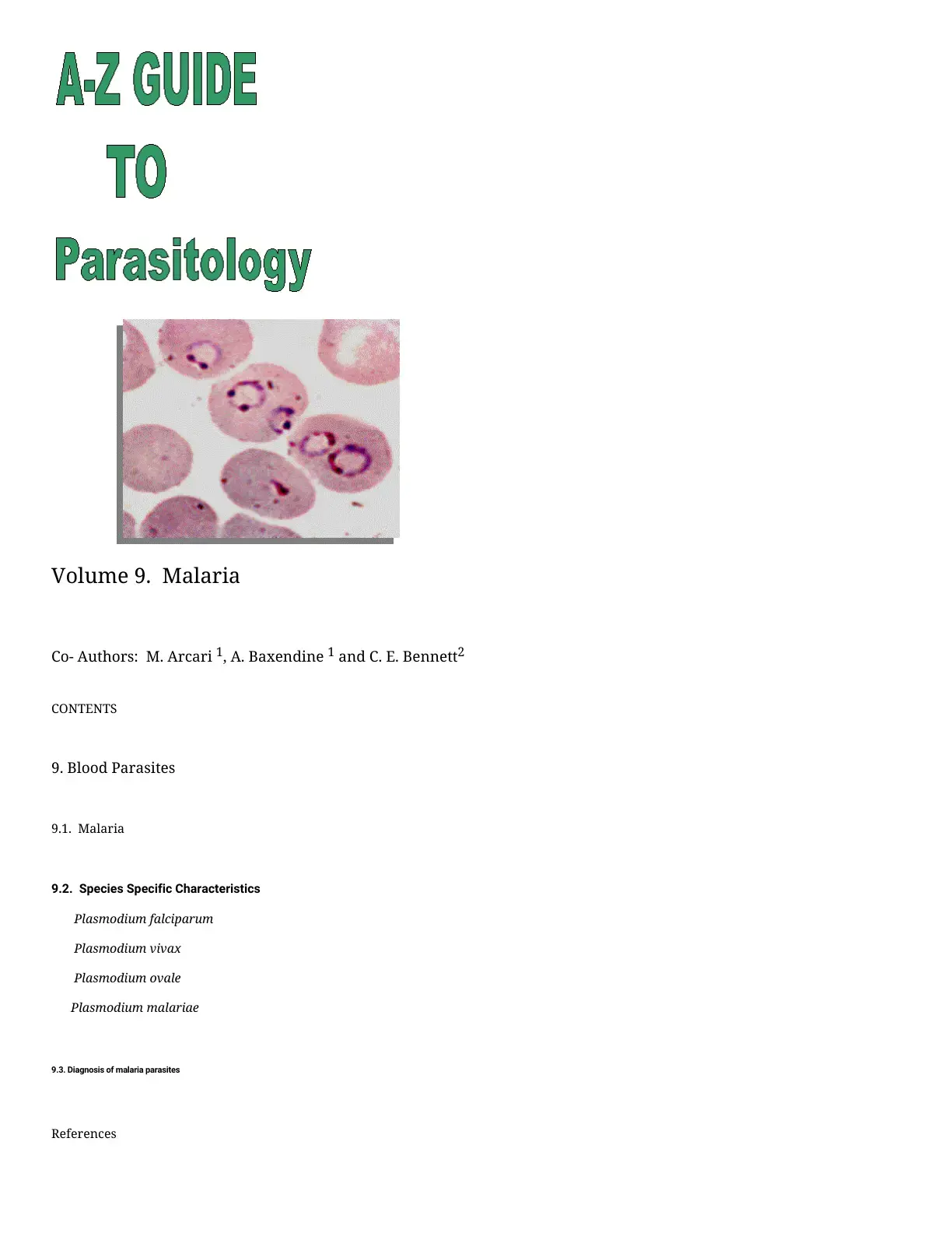 غلاف كتاب A-Z GUIDE TO Parasitology Volume 9. Malaria