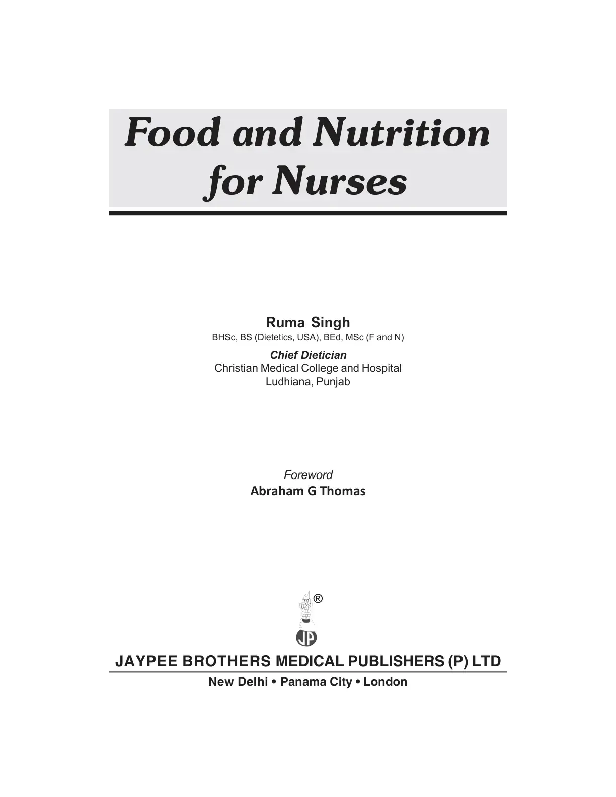 غلاف كتاب Food and Nutrition for Nurses