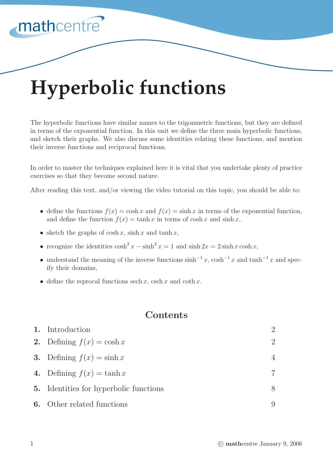 غلاف كتاب Hyperbolic Functions