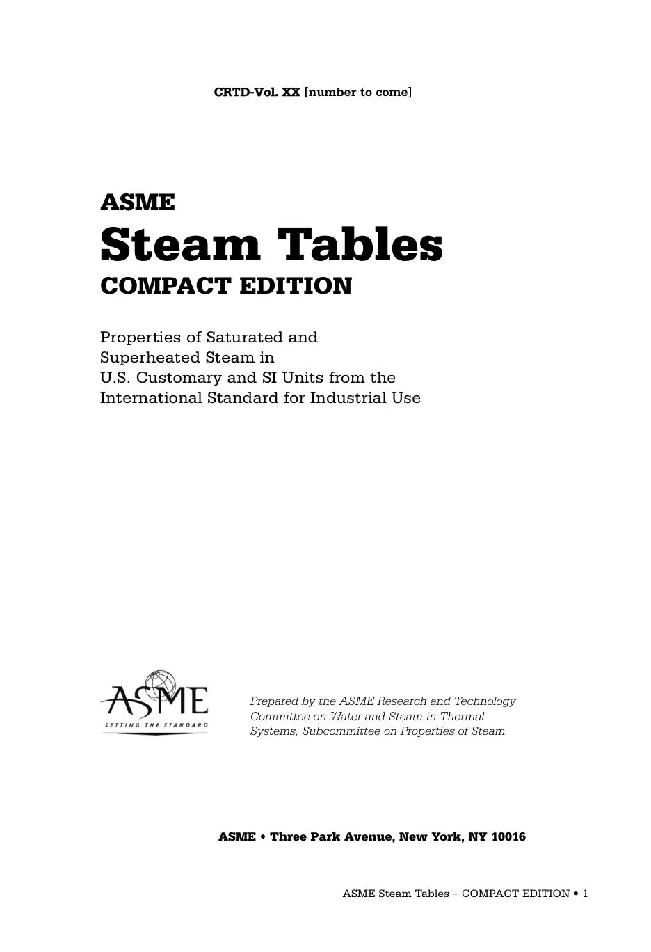 غلاف كتاب ASME Steam Tables COMPACT EDITION