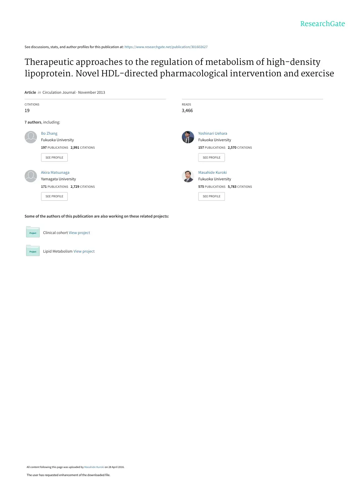غلاف كتاب Therapeutic approaches to the regulation of metabolism of high-density lipoprotein. Novel HDL-directed pharmacological intervention and exercise