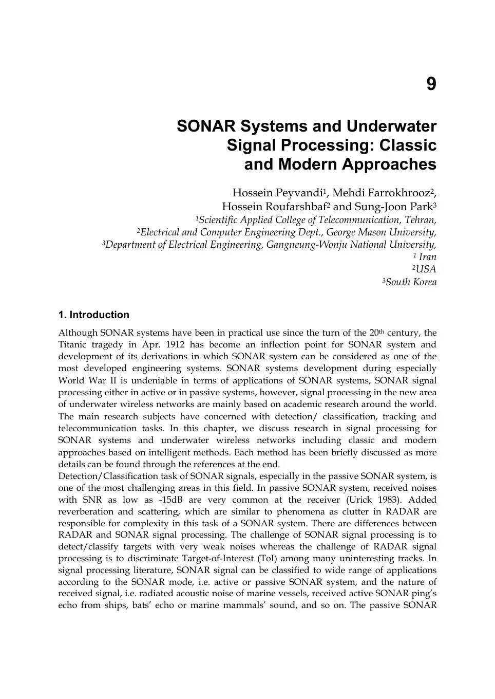 غلاف كتاب SONAR Systems and Underwater Signal Processing: Classic and Modern Approaches