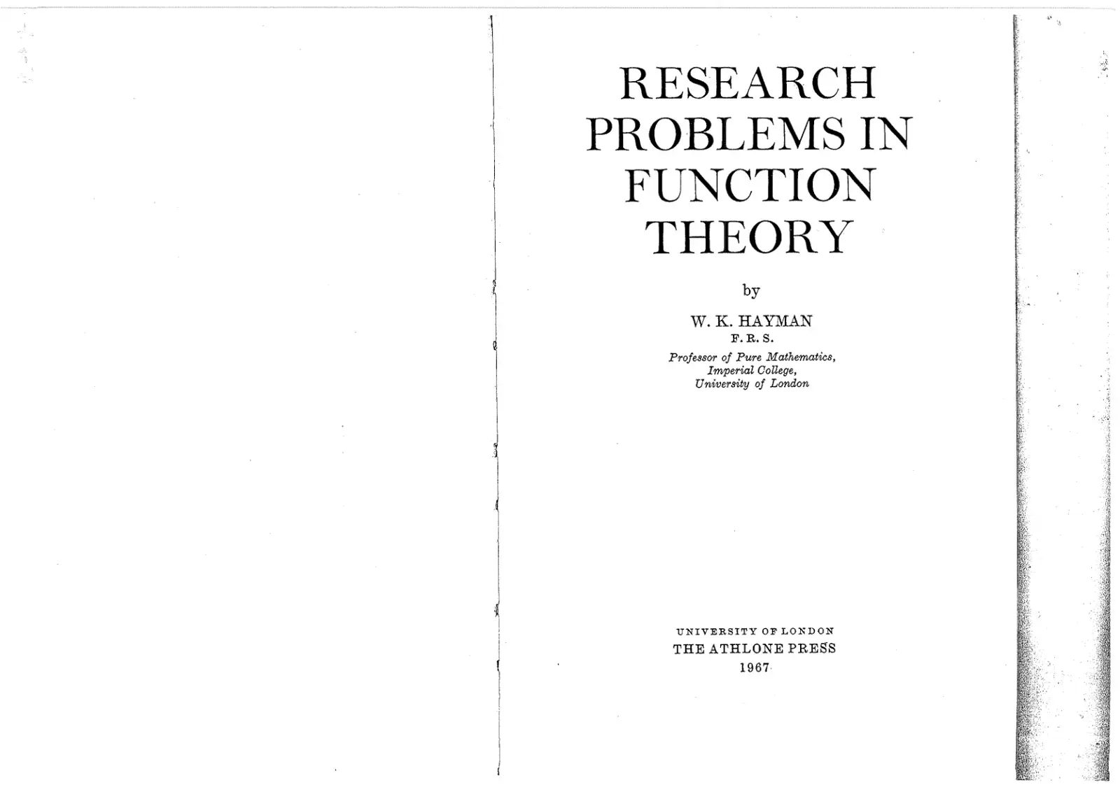 غلاف كتاب RESEARCH PROBLEMS IN FUNCTION THEORY