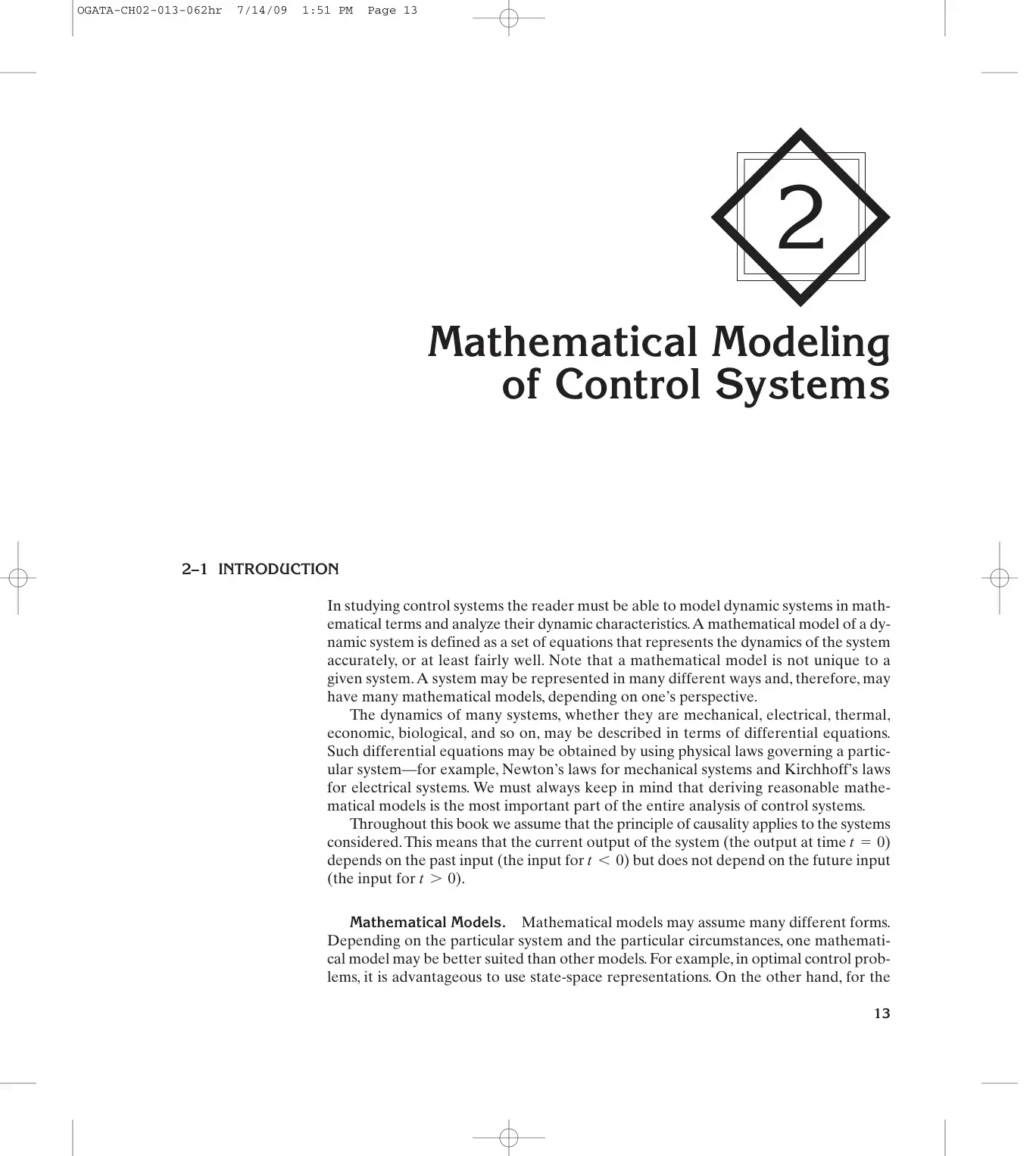 غلاف كتاب Mathematical Modeling of Control Systems
