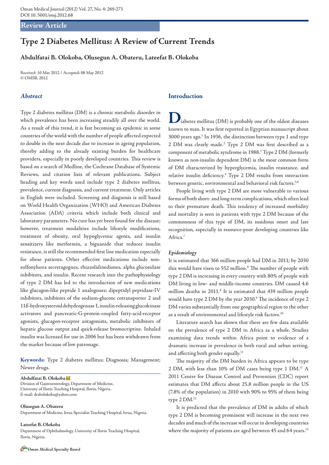 غلاف كتاب Type 2 Diabetes Mellitus: A Review of Current Trends