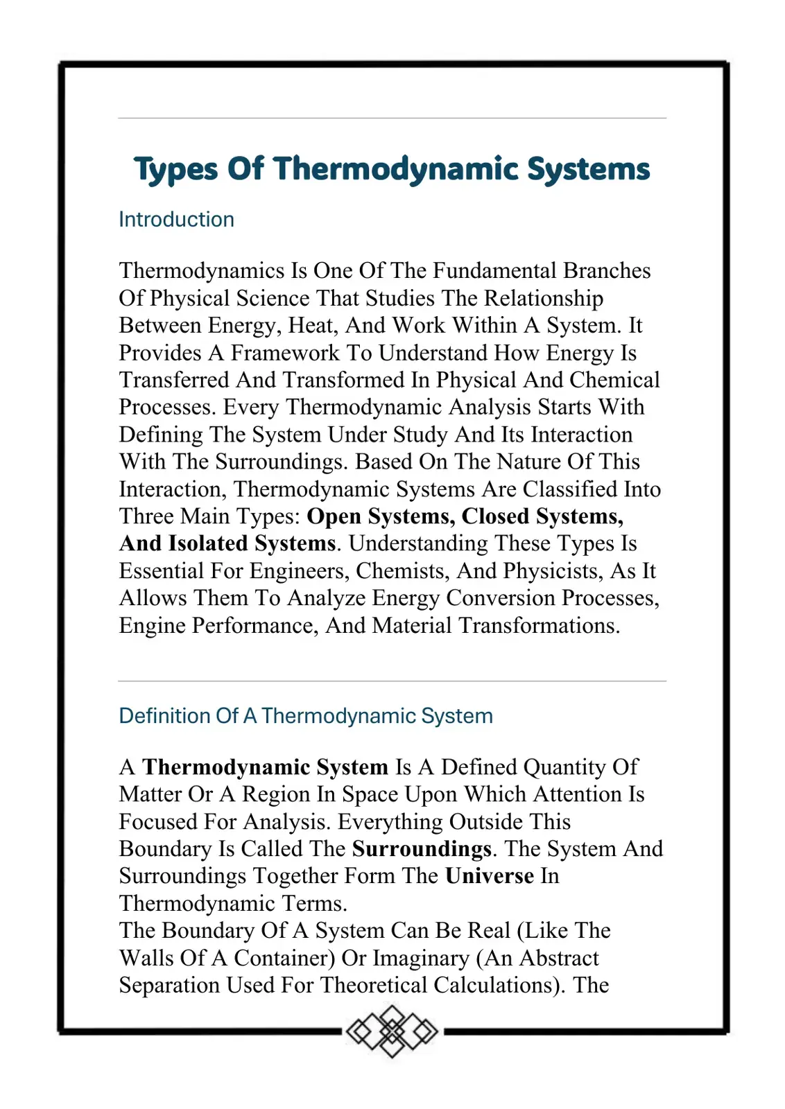 غلاف كتاب Types Of Thermodynamic Systems