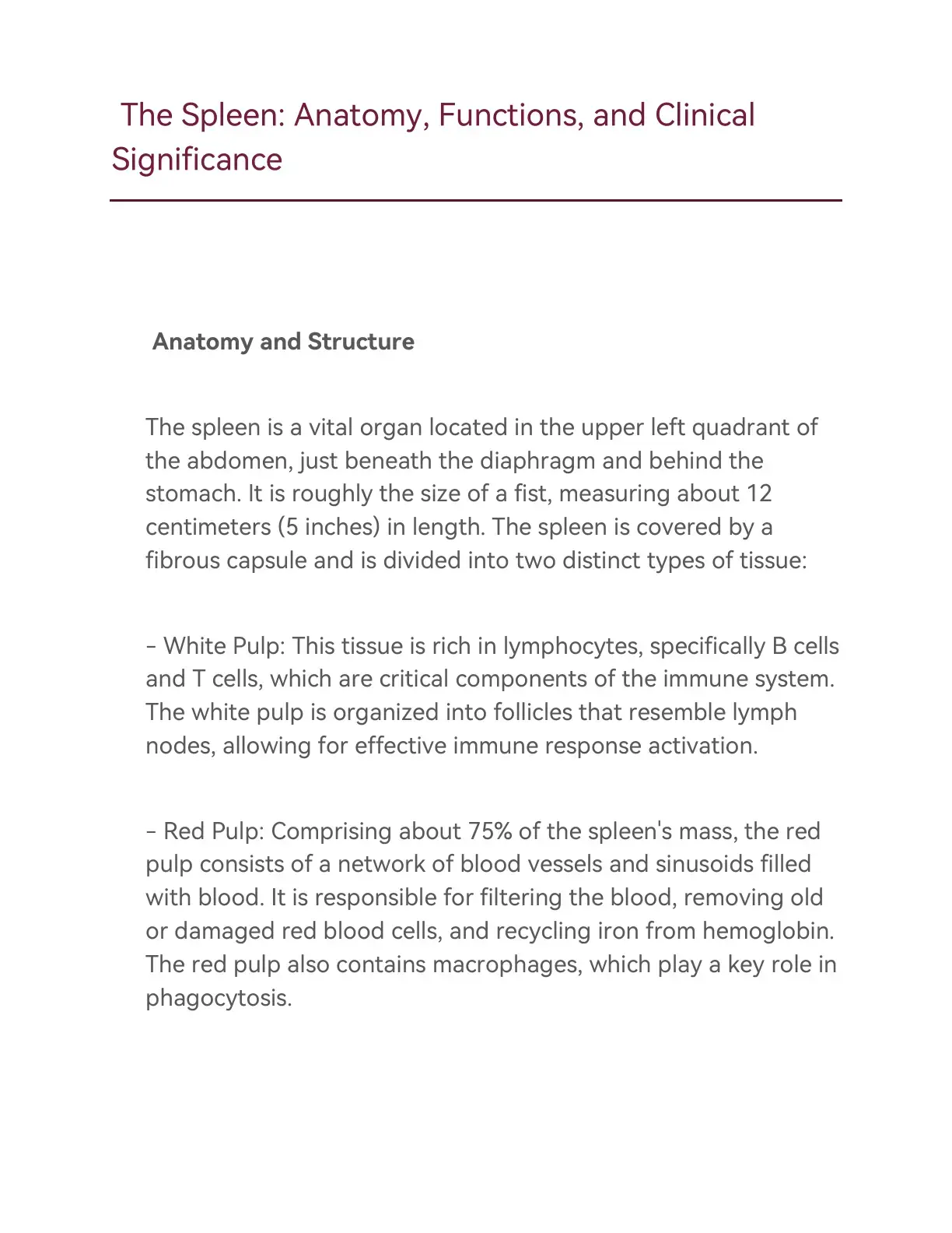 غلاف كتاب The Spleen: Anatomy, Functions, and Clinical Significance