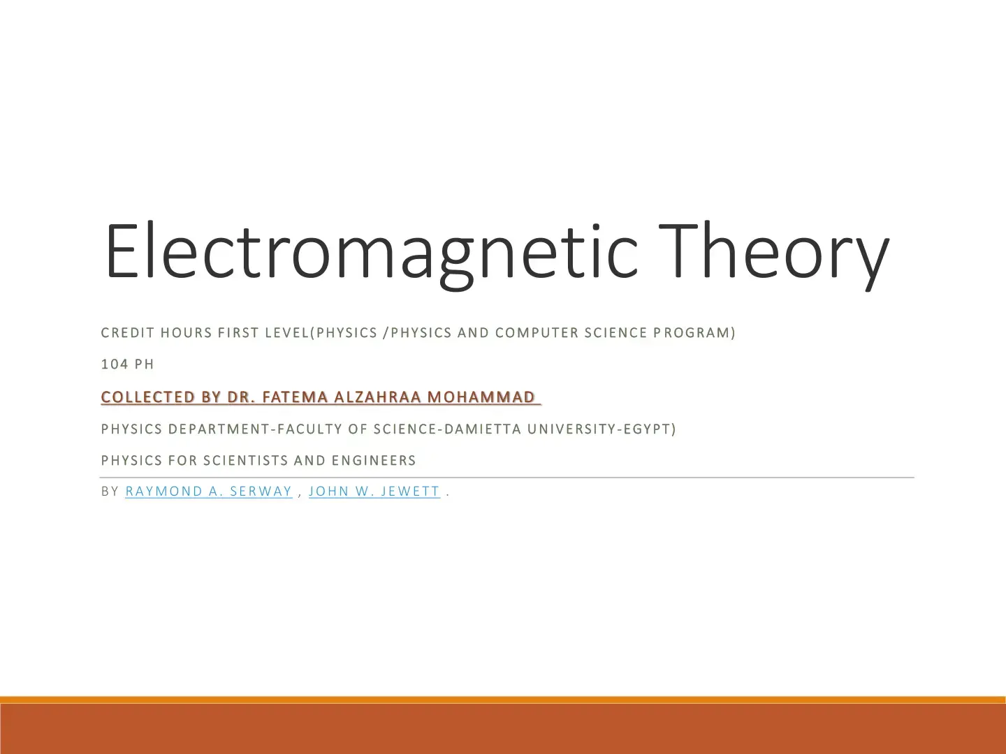 غلاف كتاب Electromagnetic Theory