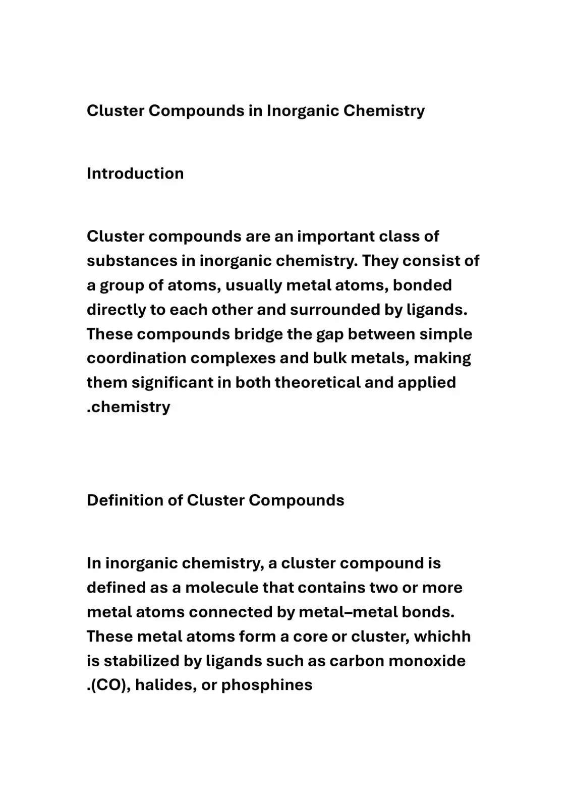 غلاف كتاب Cluster Compounds in Inorganic Chemistry