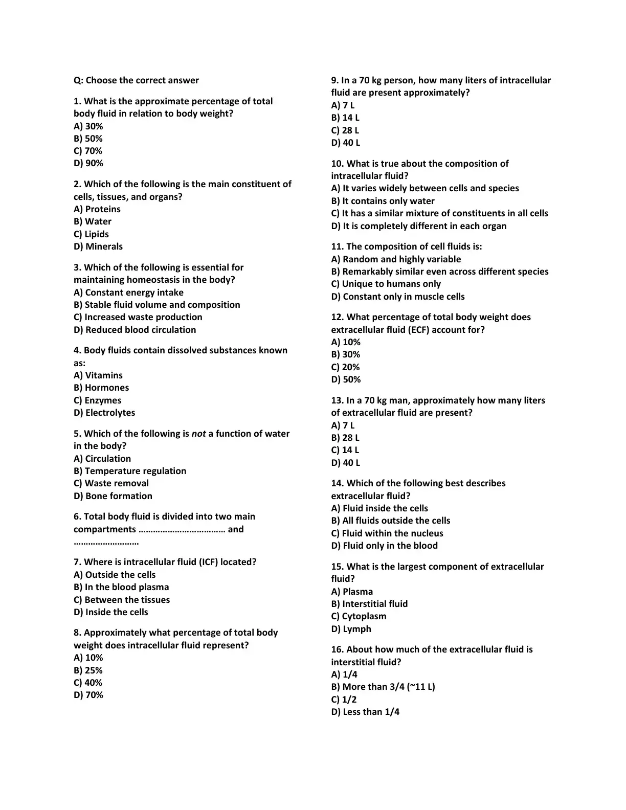 غلاف كتاب Multiple Choice Questions on Body Fluids and Homeostasis