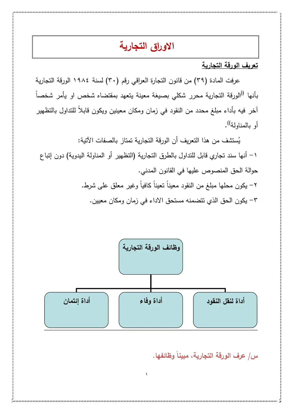 غلاف كتاب تعريف الورقة التجارية