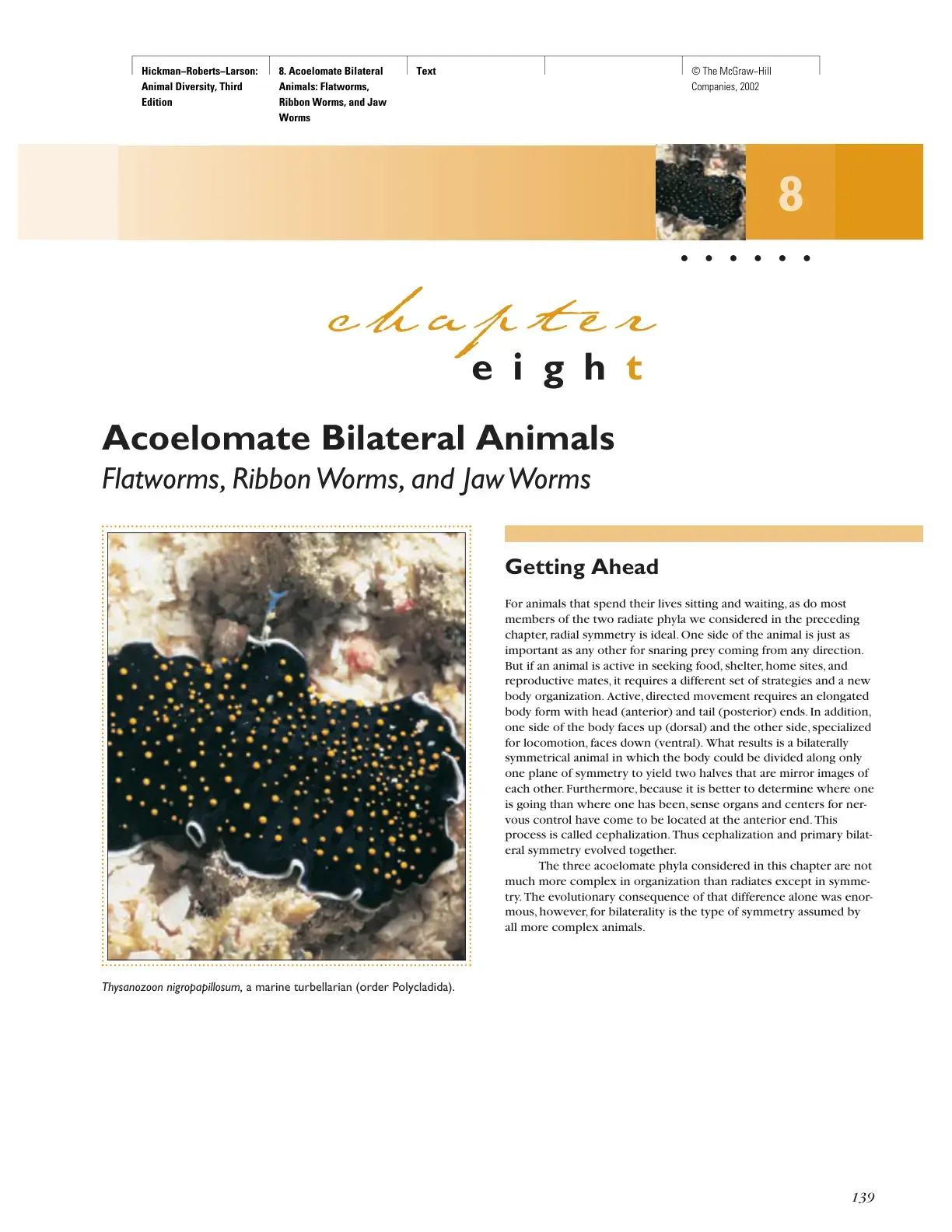 غلاف كتاب Hickman-Roberts-Larson: Animal Diversity, Third Edition - Chapter 8: Acoelomate Bilateral Animals: Flatworms, Ribbon Worms, and Jaw Worms