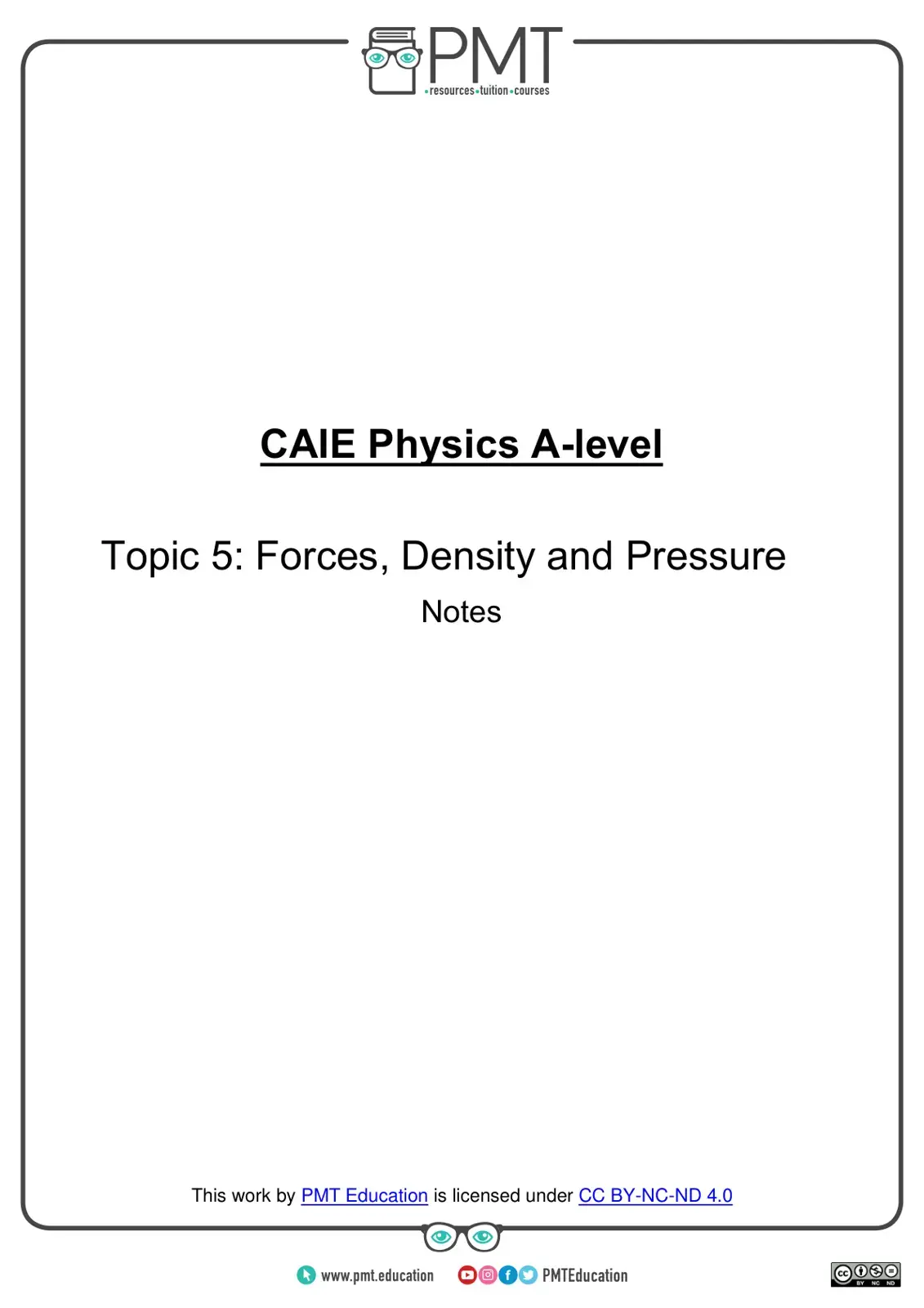 غلاف كتاب CAIE Physics A-level - Topic 5: Forces, Density and Pressure