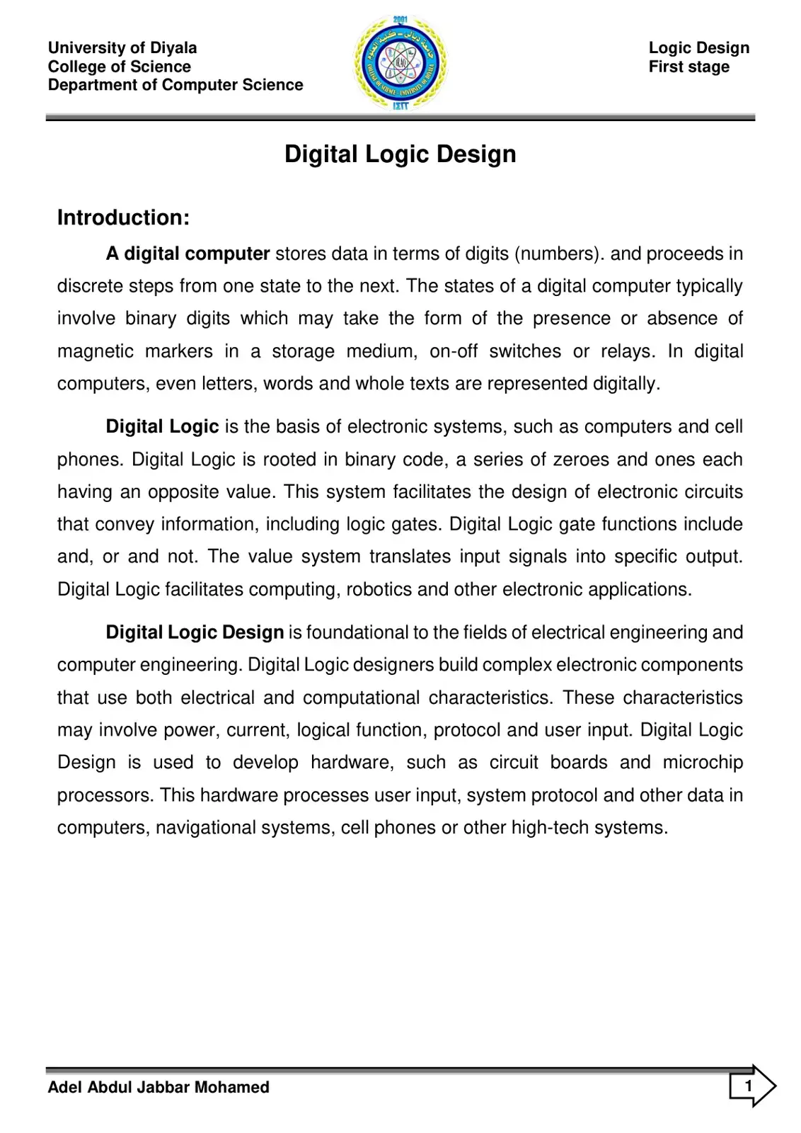 غلاف كتاب Digital Logic Design