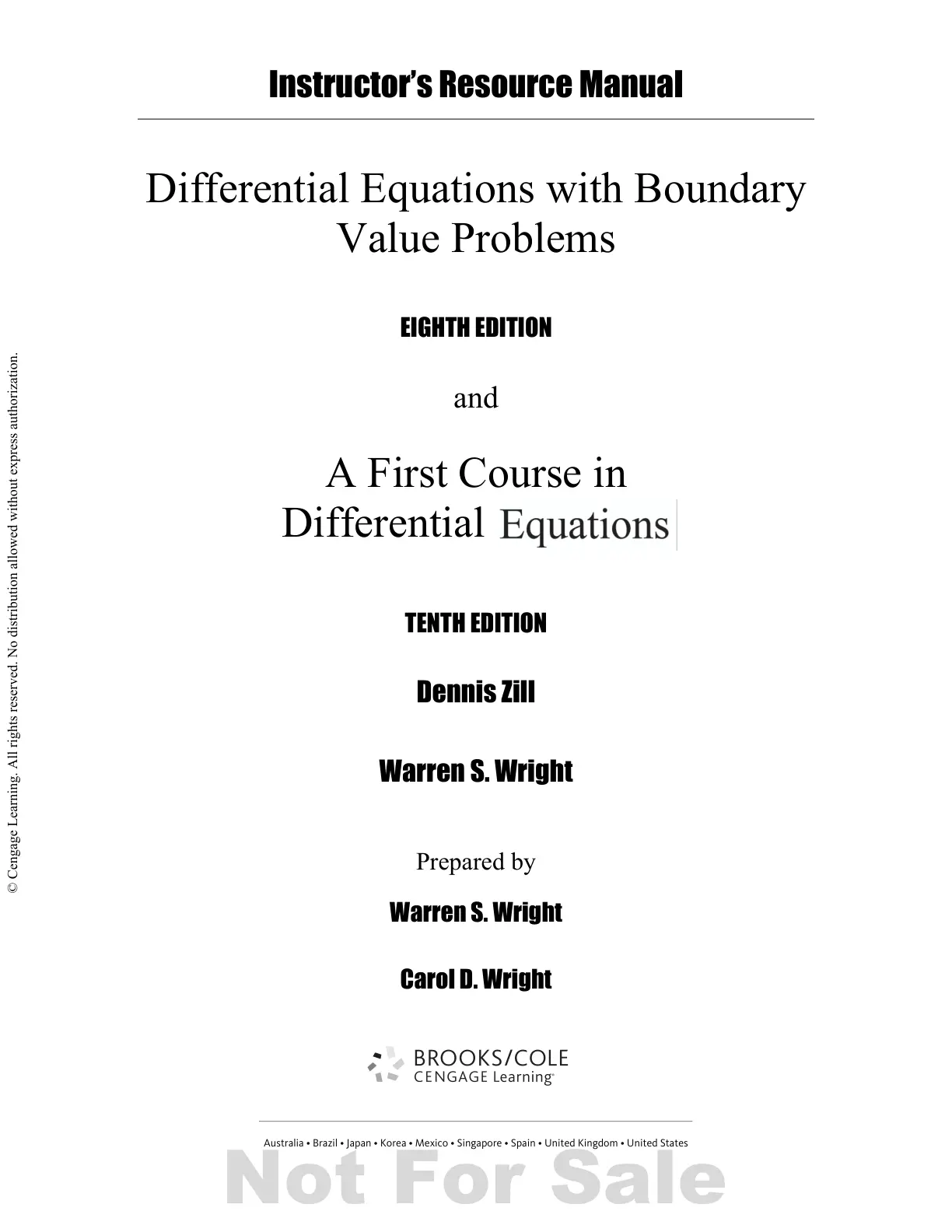 غلاف كتاب Differential Equations with Boundary Value Problems. A First Course in Differential Equations. Eighth and Tenth Editions.